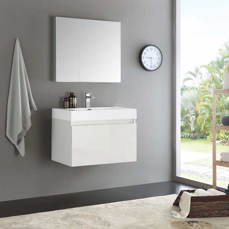 Fresca Mezzo 30" White Wall Hung Modern Bathroom Vanity with Medicine Cabinet 2