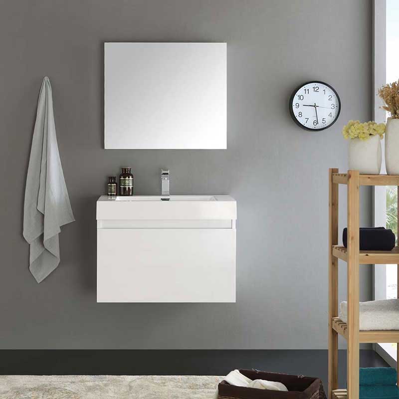 Fresca Mezzo 30" White Wall Hung Modern Bathroom Vanity with Medicine Cabinet 3