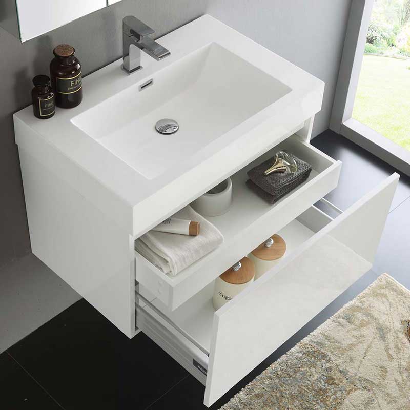 Fresca Mezzo 30" White Wall Hung Modern Bathroom Vanity with Medicine Cabinet 6