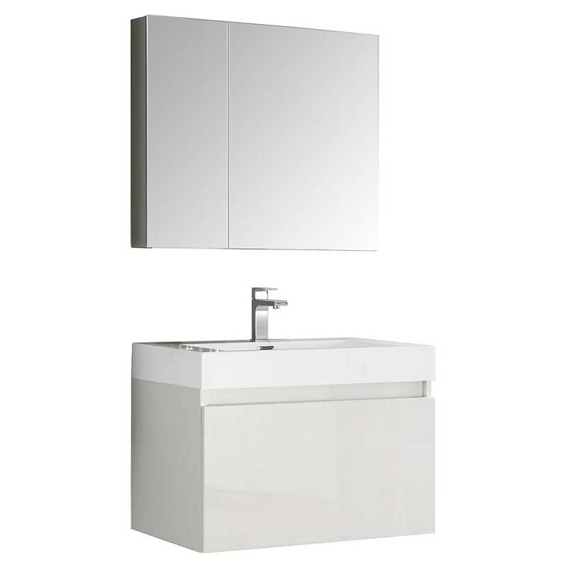 Fresca Mezzo 30" White Wall Hung Modern Bathroom Vanity with Medicine Cabinet