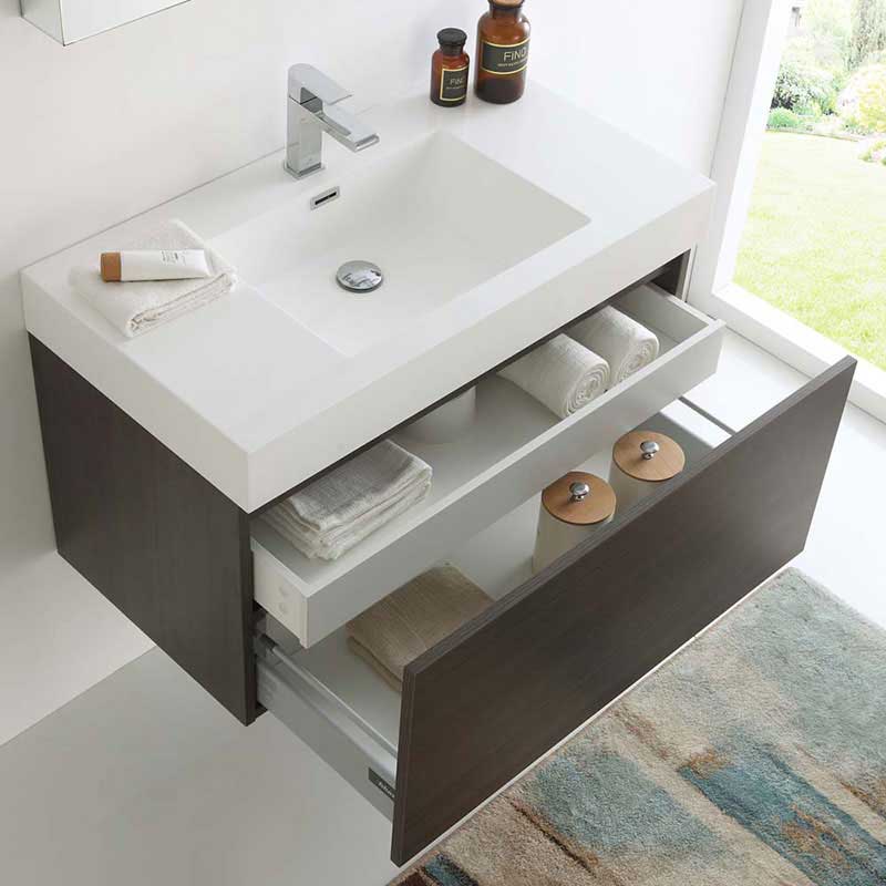 Fresca Mezzo 36" Gray Oak Wall Hung Modern Bathroom Vanity with Medicine Cabinet 6