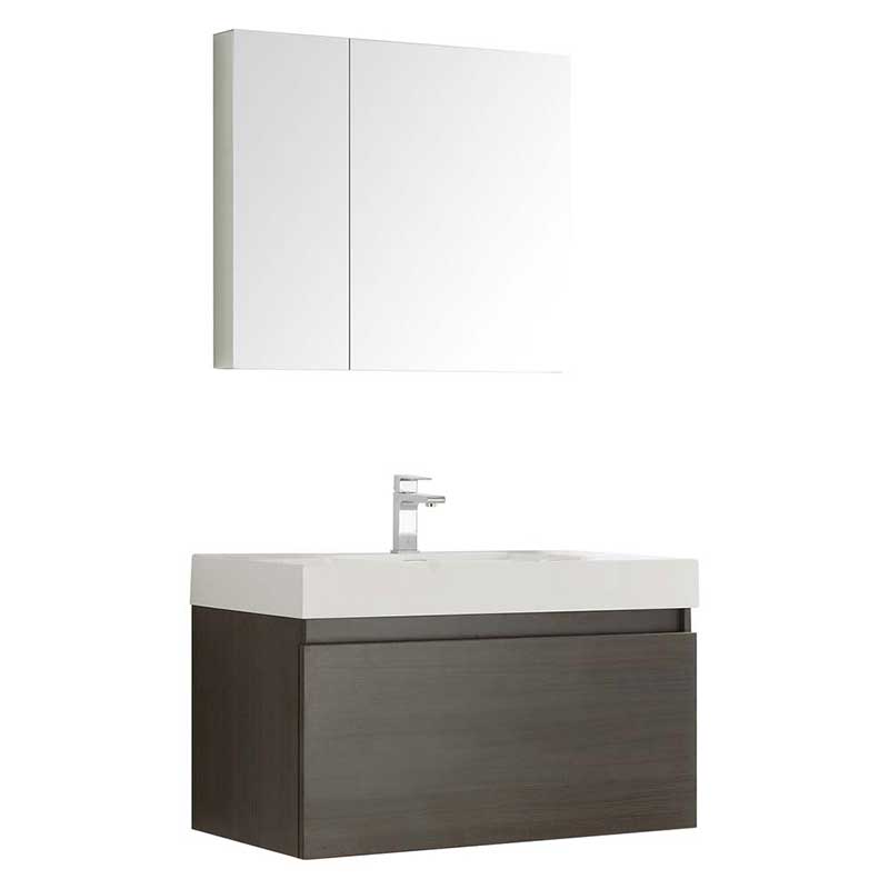 Fresca Mezzo 36" Gray Oak Wall Hung Modern Bathroom Vanity with Medicine Cabinet