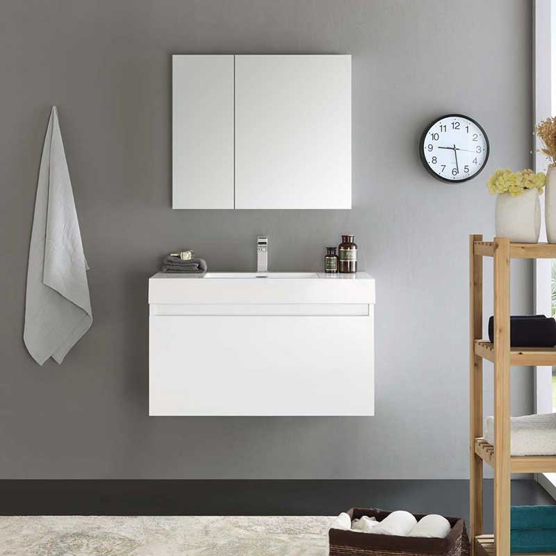 Fresca Mezzo 36" White Wall Hung Modern Bathroom Vanity with Medicine Cabinet 3
