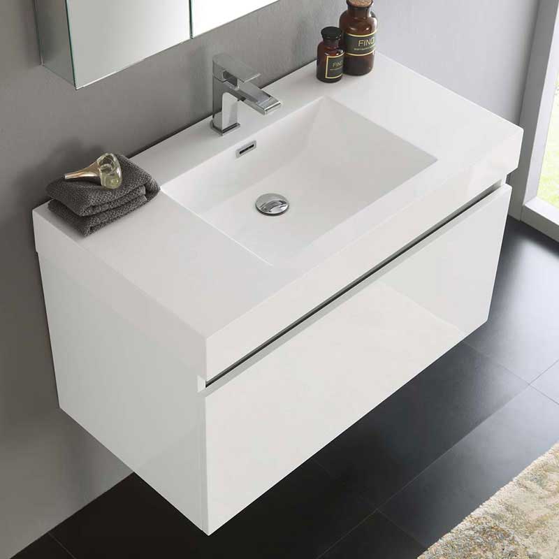 Fresca Mezzo 36" White Wall Hung Modern Bathroom Vanity with Medicine Cabinet 5