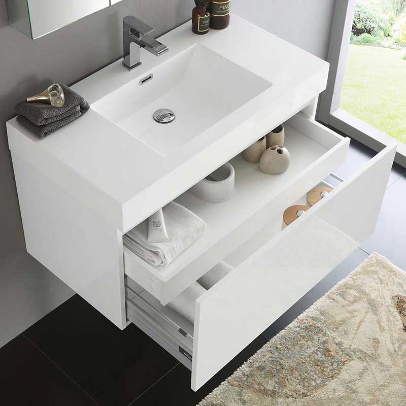 Fresca Mezzo 36" White Wall Hung Modern Bathroom Vanity with Medicine Cabinet 6
