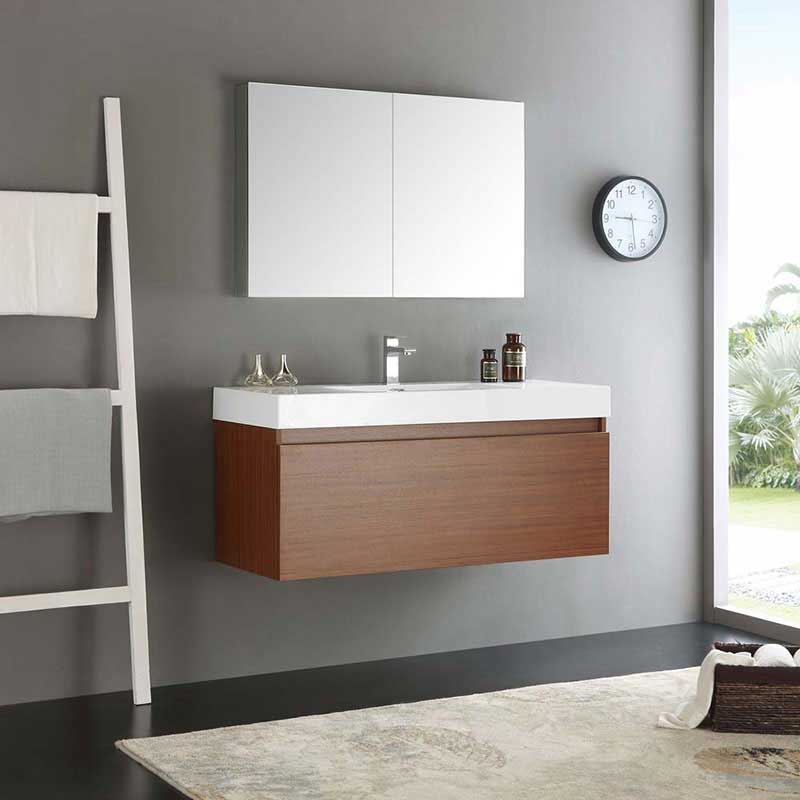 Fresca Mezzo 48" Teak Wall Hung Modern Bathroom Vanity with Medicine Cabinet 2