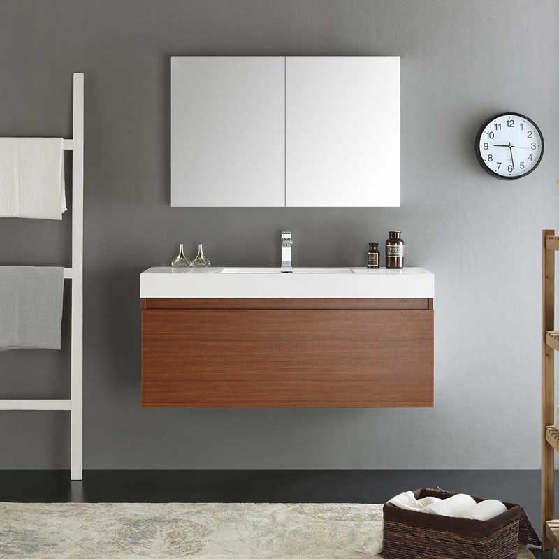 Fresca Mezzo 48" Teak Wall Hung Modern Bathroom Vanity with Medicine Cabinet 3