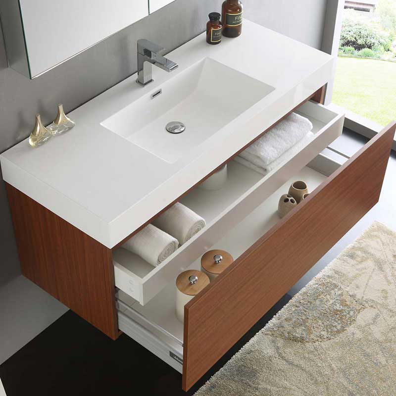 Fresca Mezzo 48" Teak Wall Hung Modern Bathroom Vanity with Medicine Cabinet 6