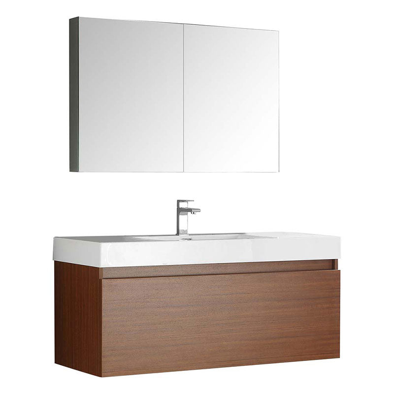 Fresca Mezzo 48" Teak Wall Hung Modern Bathroom Vanity with Medicine Cabinet