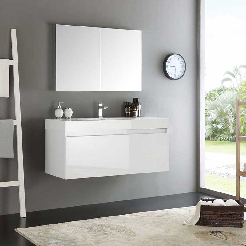 Fresca Mezzo 48" White Wall Hung Modern Bathroom Vanity with Medicine Cabinet 2