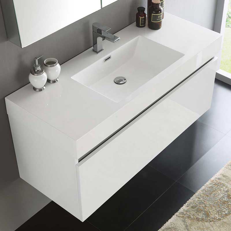 Fresca Mezzo 48" White Wall Hung Modern Bathroom Vanity with Medicine Cabinet 5