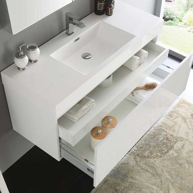 Fresca Mezzo 48" White Wall Hung Modern Bathroom Vanity with Medicine Cabinet 6
