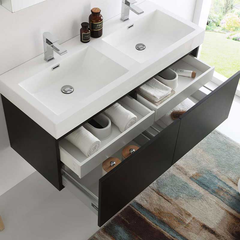 Fresca Mezzo 48" Black Wall Hung Double Sink Modern Bathroom Vanity with Medicine Cabinet 6