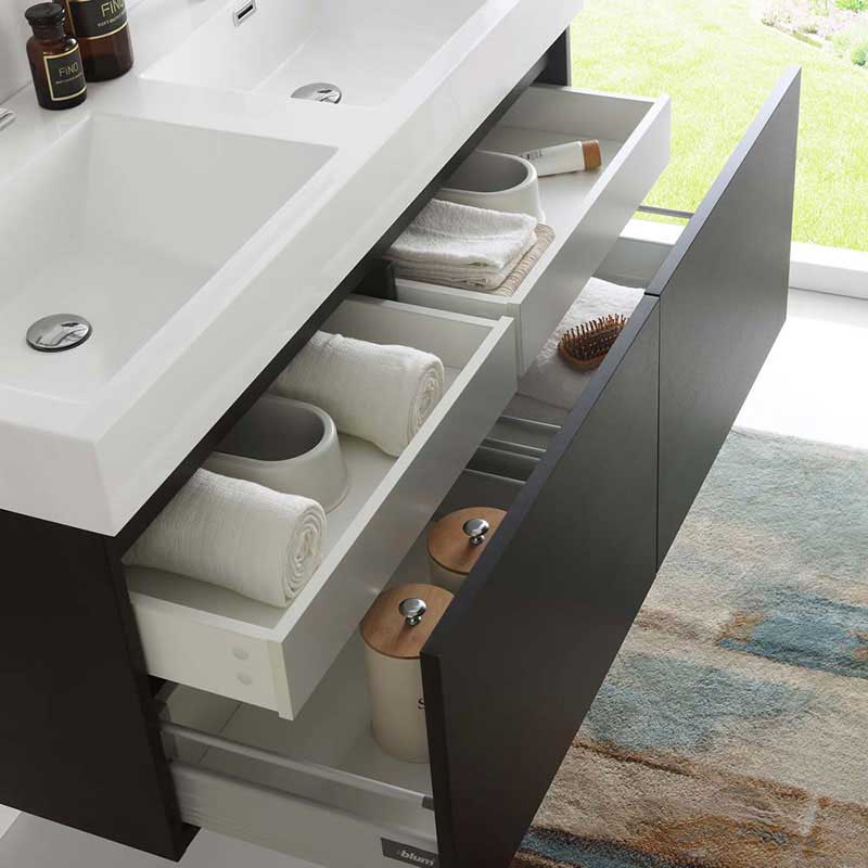 Fresca Mezzo 48" Black Wall Hung Double Sink Modern Bathroom Vanity with Medicine Cabinet 7