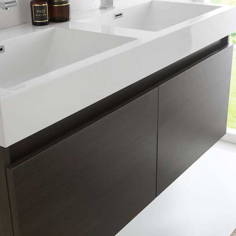 Fresca Mezzo 48" Gray Oak Wall Hung Double Sink Modern Bathroom Vanity with Medicine Cabinet 4
