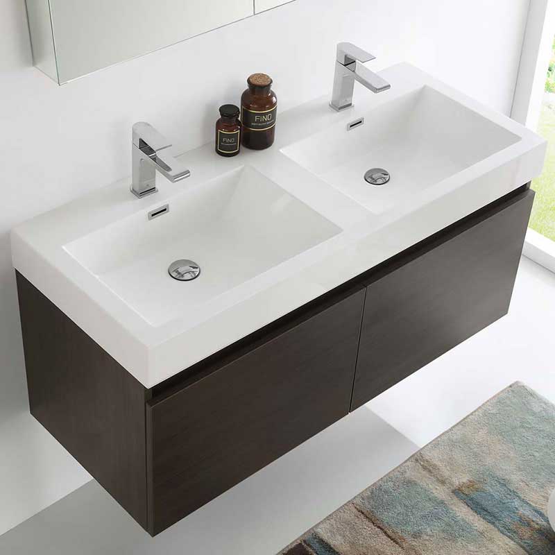 Fresca Mezzo 48" Gray Oak Wall Hung Double Sink Modern Bathroom Vanity with Medicine Cabinet 5