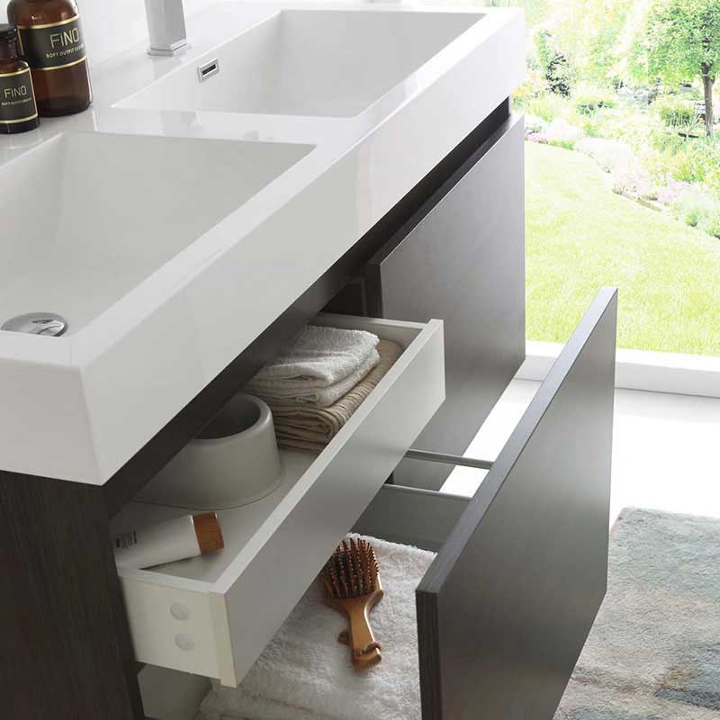 Fresca Mezzo 48" Gray Oak Wall Hung Double Sink Modern Bathroom Vanity with Medicine Cabinet 7