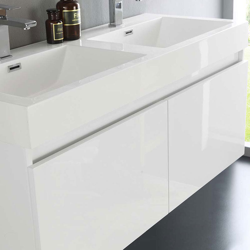 Fresca Mezzo 48" White Wall Hung Double Sink Modern Bathroom Vanity with Medicine Cabinet 4