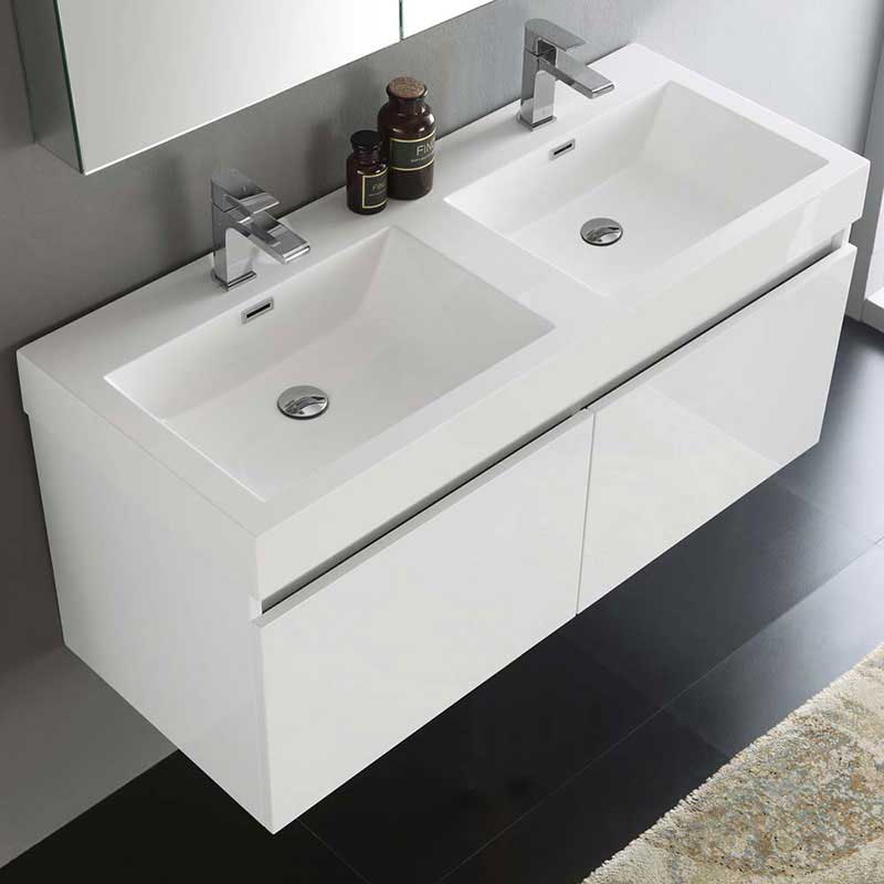 Fresca Mezzo 48" White Wall Hung Double Sink Modern Bathroom Vanity with Medicine Cabinet 5