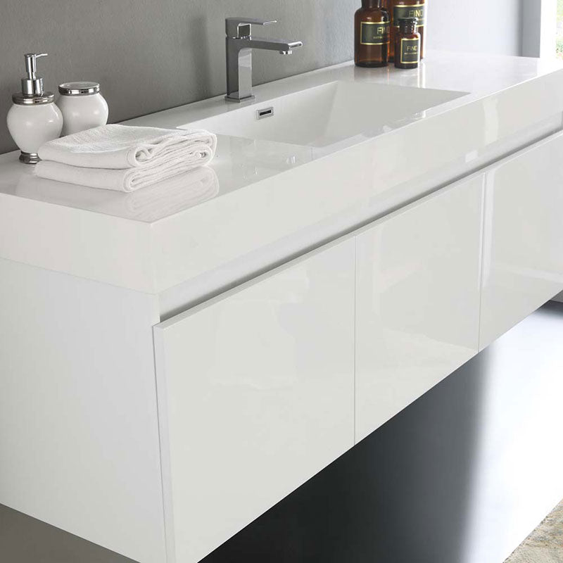 Fresca Mezzo 60" White Wall Hung Single Sink Modern Bathroom Vanity with Medicine Cabinet 4