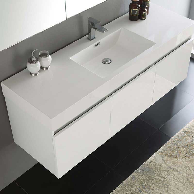 Fresca Mezzo 60" White Wall Hung Single Sink Modern Bathroom Vanity with Medicine Cabinet 5