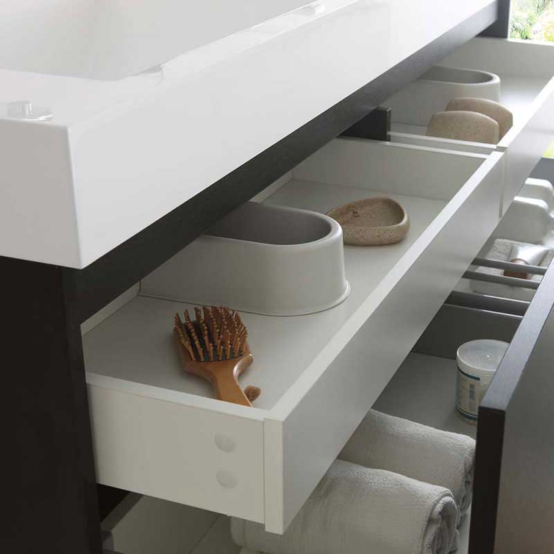 Fresca Mezzo 60" Black Wall Hung Double Sink Modern Bathroom Vanity with Medicine Cabinet 7