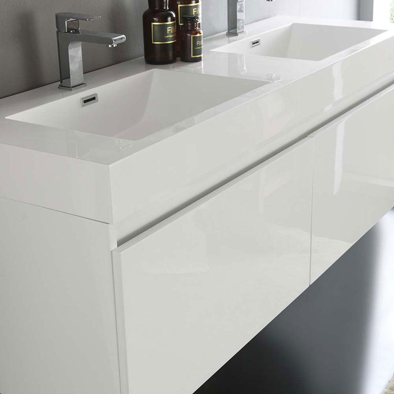 Fresca Mezzo 60" White Wall Hung Double Sink Modern Bathroom Vanity with Medicine Cabinet 4