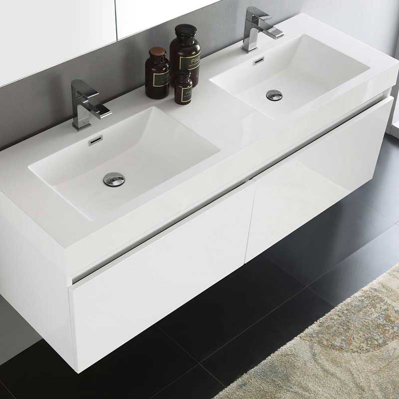Fresca Mezzo 60" White Wall Hung Double Sink Modern Bathroom Vanity with Medicine Cabinet 5