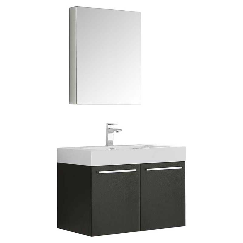 Fresca Vista 30" Black Wall Hung Modern Bathroom Vanity with Medicine Cabinet