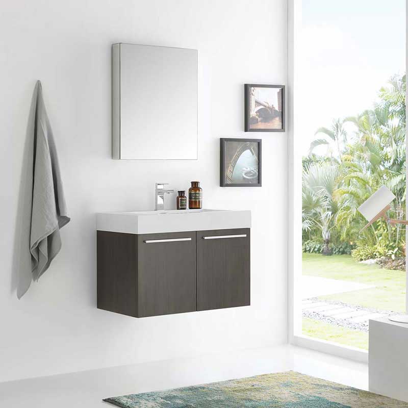 Fresca Vista 30" Gray Oak Wall Hung Modern Bathroom Vanity with Medicine Cabinet 2
