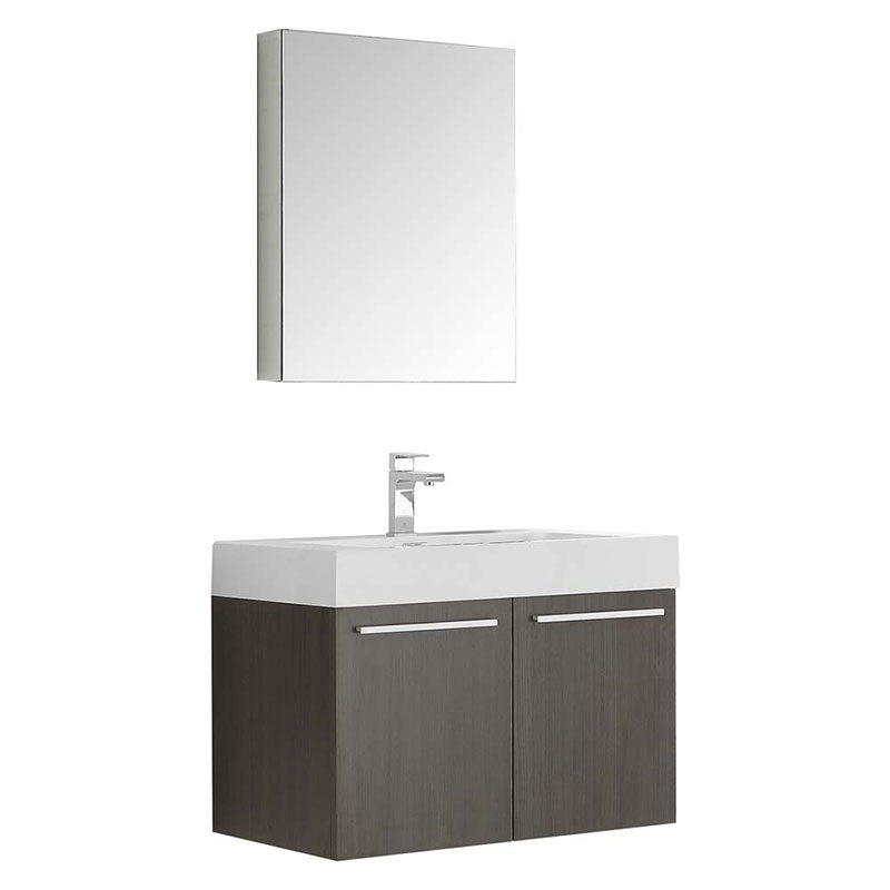 Fresca Vista 30" Gray Oak Wall Hung Modern Bathroom Vanity with Medicine Cabinet