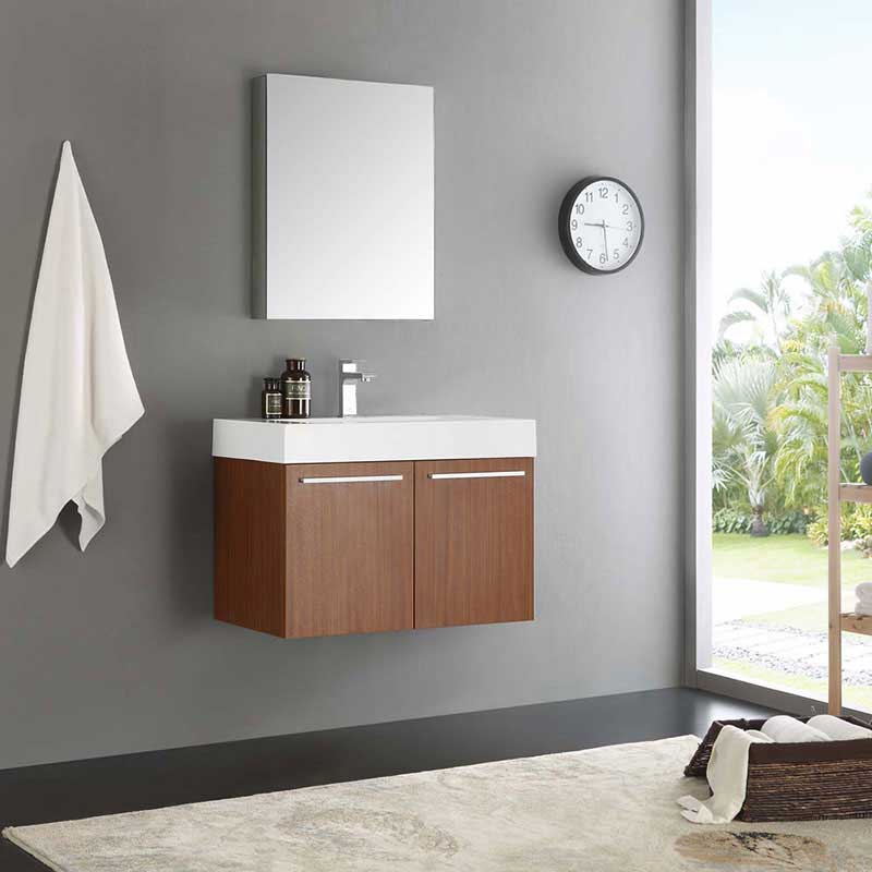 Fresca Vista 30" Teak Wall Hung Modern Bathroom Vanity with Medicine Cabinet 2