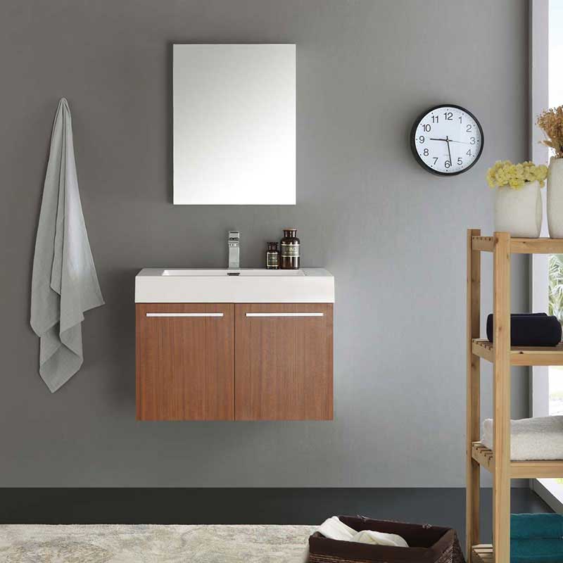 Fresca Vista 30" Teak Wall Hung Modern Bathroom Vanity with Medicine Cabinet 3