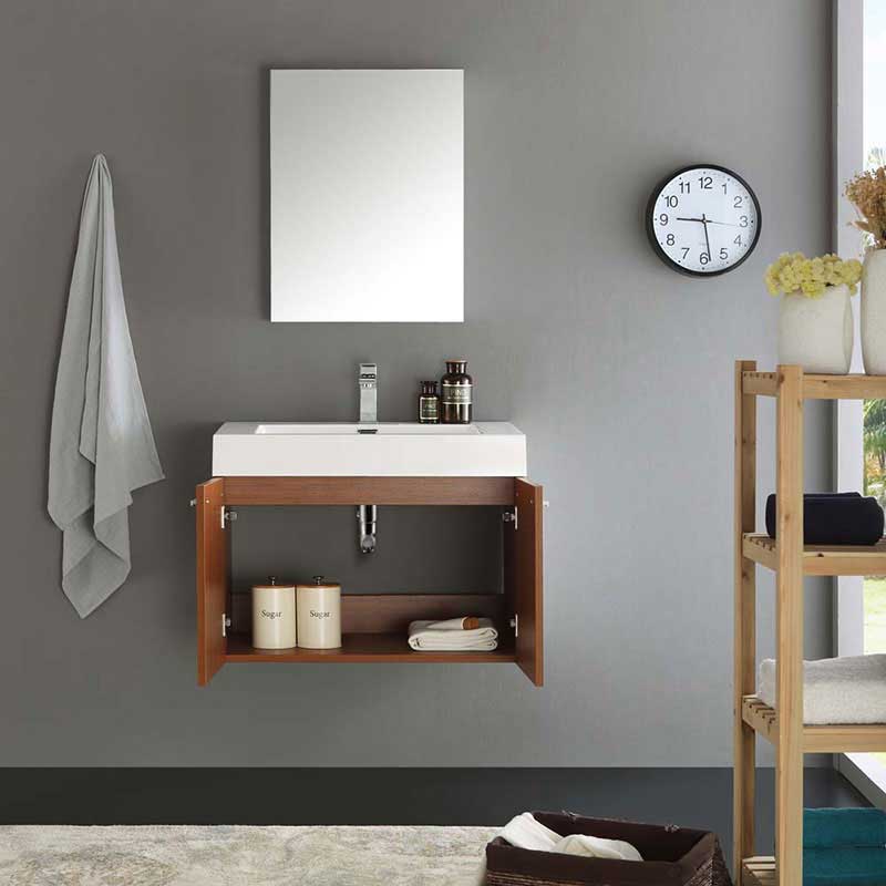 Fresca Vista 30" Teak Wall Hung Modern Bathroom Vanity with Medicine Cabinet 4