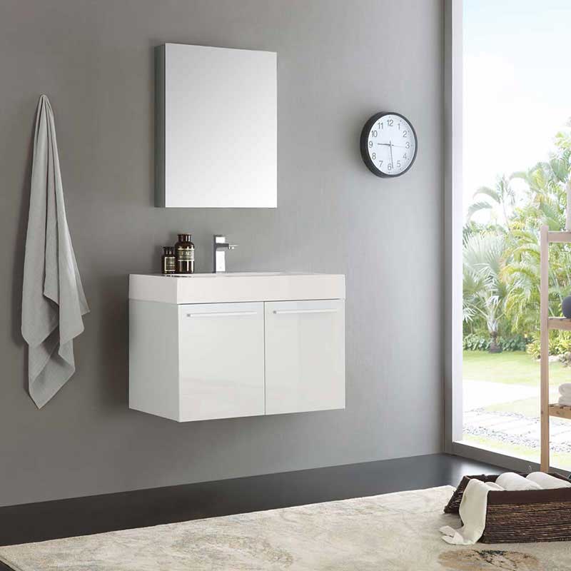 Fresca Vista 30" White Wall Hung Modern Bathroom Vanity with Medicine Cabinet 2
