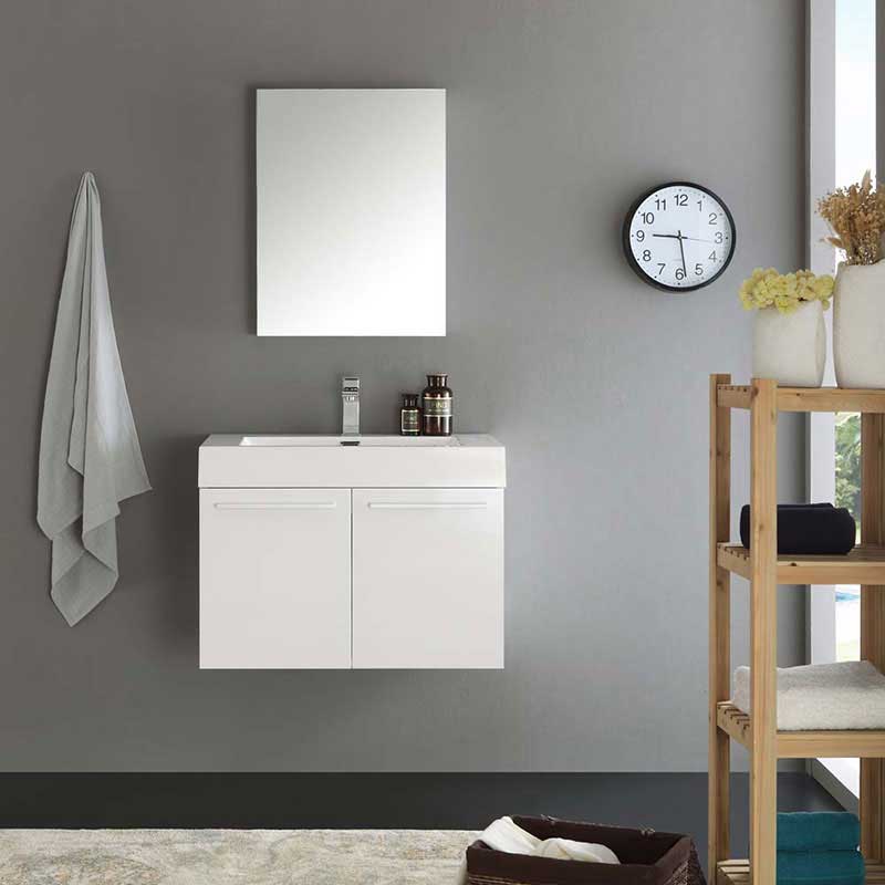 Fresca Vista 30" White Wall Hung Modern Bathroom Vanity with Medicine Cabinet 3