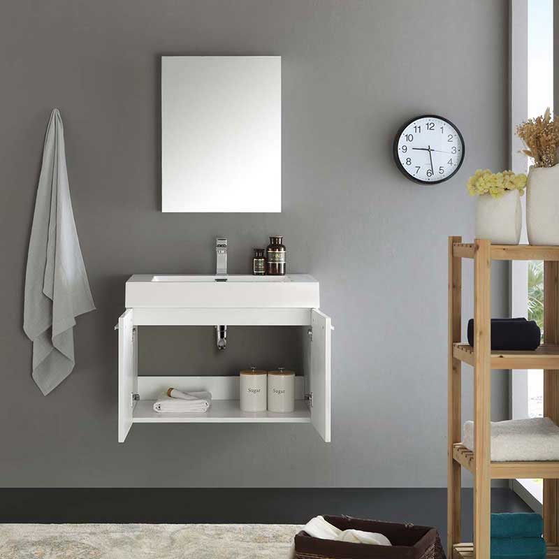 Fresca Vista 30" White Wall Hung Modern Bathroom Vanity with Medicine Cabinet 4