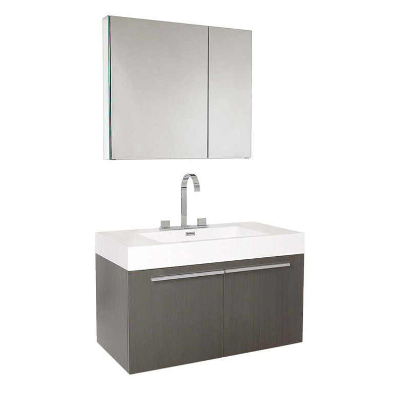 Fresca Vista 36" Gray Oak Modern Bathroom Vanity with Medicine Cabinet