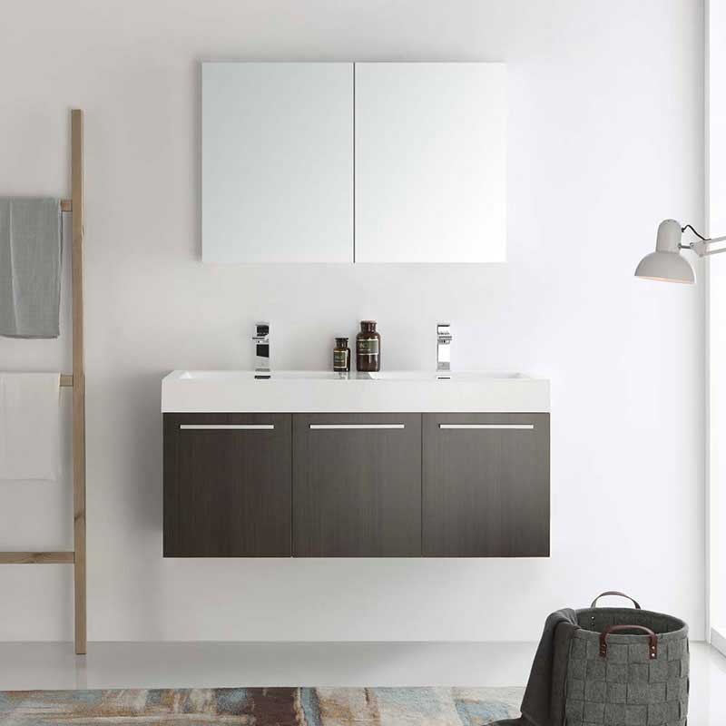 Fresca Vista 48" Gray Oak Wall Hung Double Sink Modern Bathroom Vanity with Medicine Cabinet 3