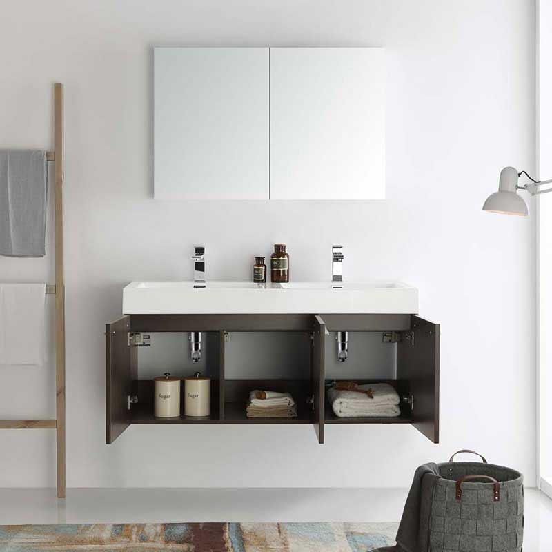 Fresca Vista 48" Gray Oak Wall Hung Double Sink Modern Bathroom Vanity with Medicine Cabinet 4