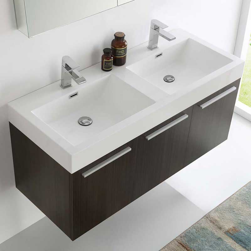 Fresca Vista 48" Gray Oak Wall Hung Double Sink Modern Bathroom Vanity with Medicine Cabinet 5