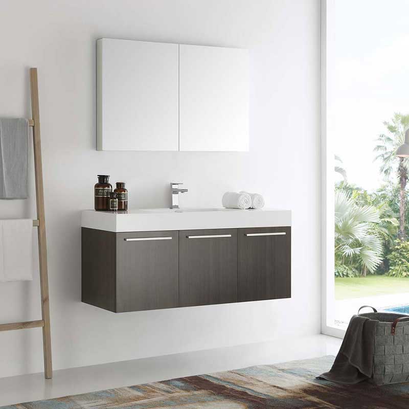 Fresca Vista 48" Gray Oak Wall Hung Modern Bathroom Vanity with Medicine Cabinet 2
