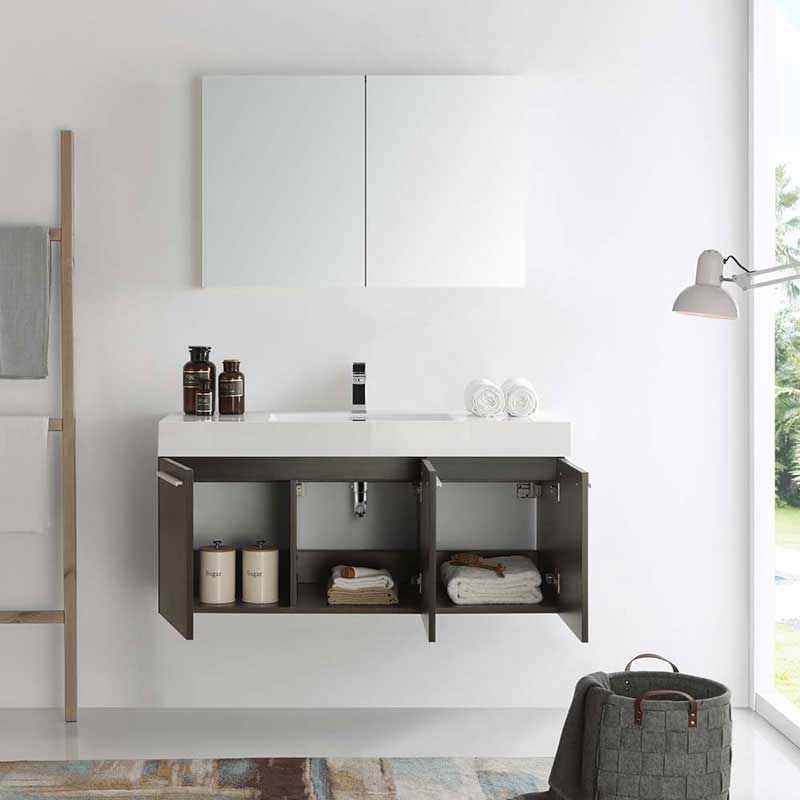 Fresca Vista 48" Gray Oak Wall Hung Modern Bathroom Vanity with Medicine Cabinet 4