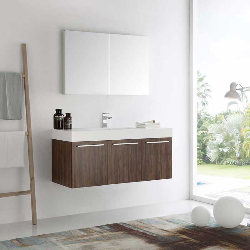 Fresca Vista 48" Walnut Wall Hung Modern Bathroom Vanity with Medicine Cabinet 2