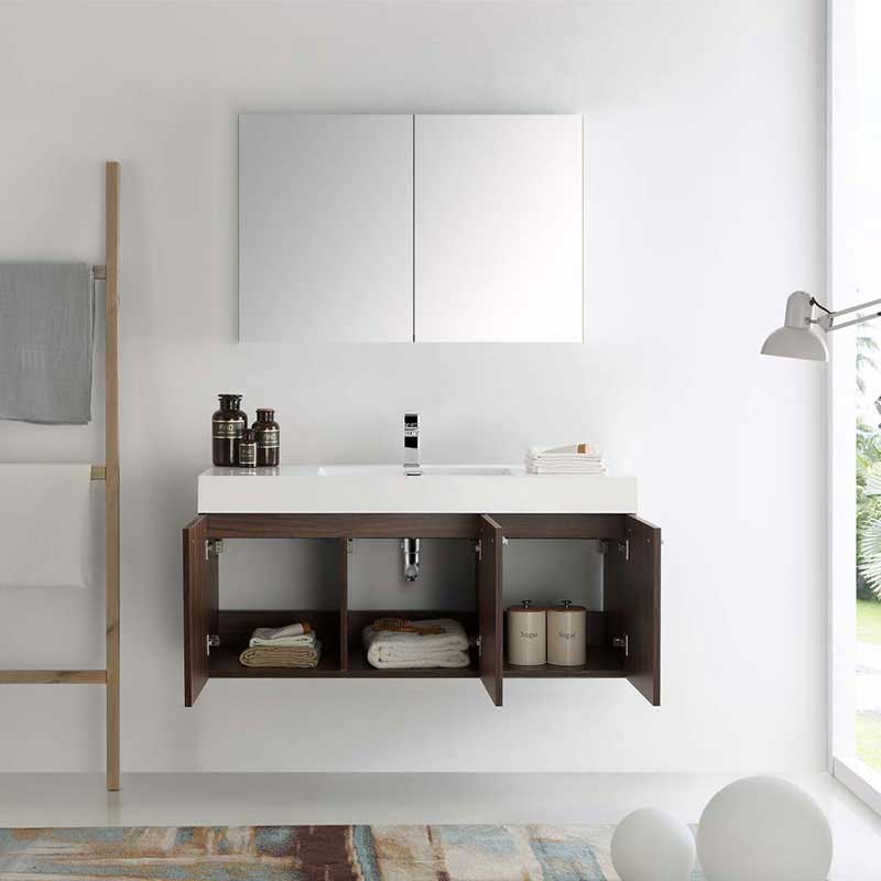 Fresca Vista 48" Walnut Wall Hung Modern Bathroom Vanity with Medicine Cabinet 4