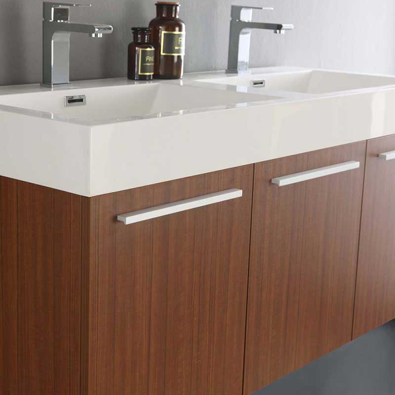 Fresca Vista 48" Teak Wall Hung Double Sink Modern Bathroom Vanity with Medicine Cabinet 6