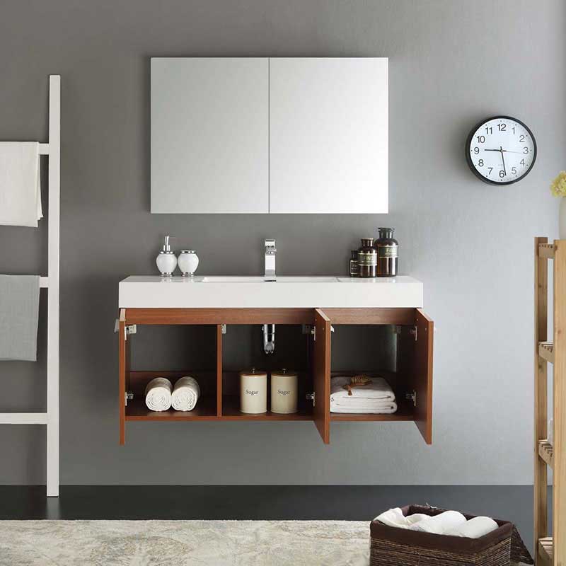 Fresca Vista 48" Teak Wall Hung Modern Bathroom Vanity with Medicine Cabinet 4