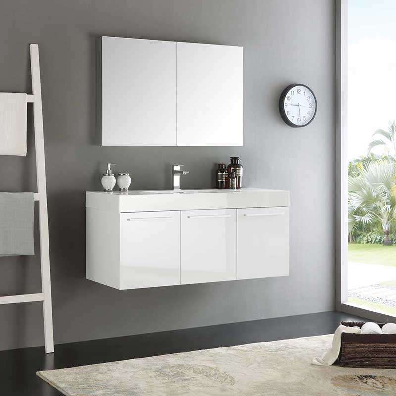 Fresca Vista 48" White Wall Hung Modern Bathroom Vanity with Medicine Cabinet 2