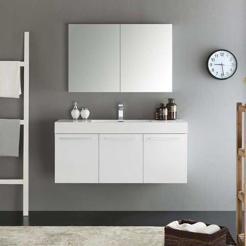 Fresca Vista 48" White Wall Hung Modern Bathroom Vanity with Medicine Cabinet 3