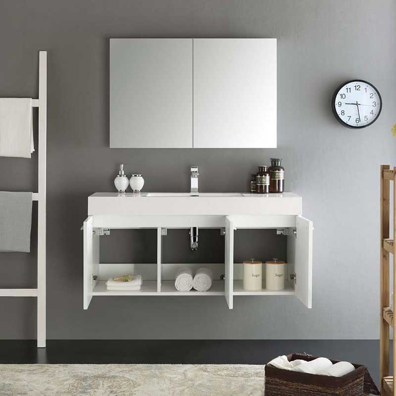 Fresca Vista 48" White Wall Hung Modern Bathroom Vanity with Medicine Cabinet 4